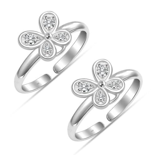 Image of TRUESILVER ACPL 925 Sterling Silver Toe Rings for Women | BIS Hallmarked Classic, Ruby Red & Cubic Zirconia Stone Toe Ring