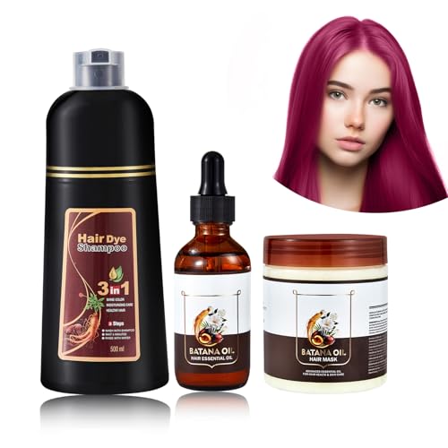 Tinte para el cabello Weinrot, 500 ml, champú para el cabello + 50 ml de aceite de batana para el tratamiento capilar + mascarilla de 300 g