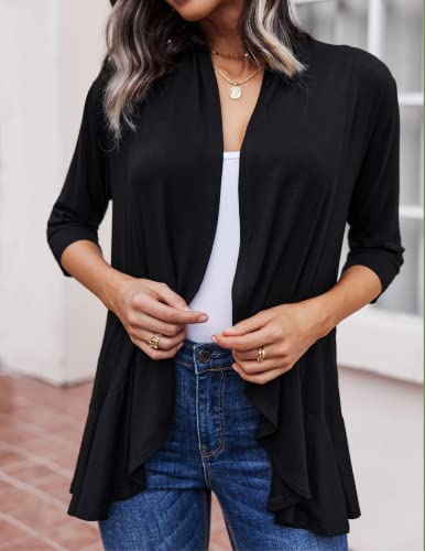 Zeagoo Women's Open Front Cardigan 3/4 Sleeve Draped Ruffles Soft Knit Sweaters S-3XL3