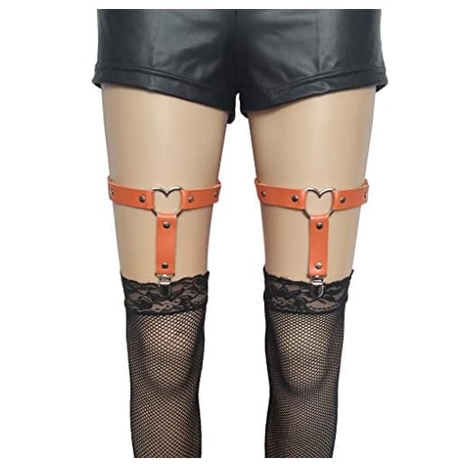 Mujeres Niñas Corazón Pierna Liguero Ajustable Sexy Punk Gótico Elasticidad Piernas Arnés Ligas 2pcs (naranja)