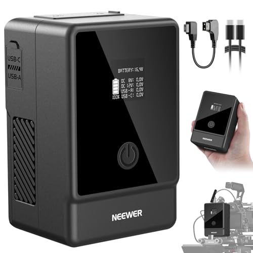 NEEWER Basics V Mount Battery PS099E, 6800mAh/99Wh Mini V Lock with OLED Display, D Tap/Type C Cable, PD65W USB C Fast Charging, D Tap/BP/USB A/DC Output for Video Camera Monitor Camcorder Filmmaking