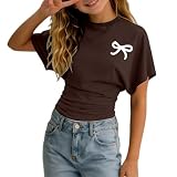 Tee Shirt Tunique Enfant Fille Manche Courte Col Rond Ete a la Mode Légère Fluide T Shirt Ado Fille été Chic Mignon Casual Sport Vacances Haut Tops 3-14 Ans (Brown, 11-12years)