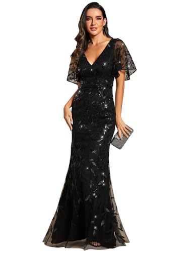 Ever-Pretty Women's Ruffles Sleeves Sequin Embroidery Evening Mother of The Bride Dress 00692