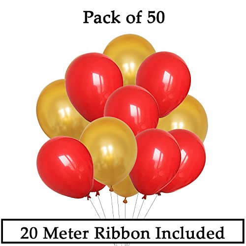Image of AMFIN (Pack of 50) 10 inch Metallic Balloons Golden and Red for Birthday Decoration, Decoration for Weddings, Engagement, Baby Shower, Anniversary Party, Theme - Golden & Red