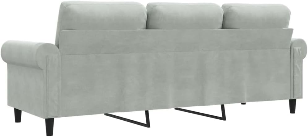 3-Seater Sofa Light Grey Velvet (100% Polyester) Living Room Furniture