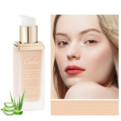 Oulac Foundation Make Up, Flüssige Foundation mit Aloe Vera, Foundation mit hoher Deckkraft, Wasserfest und Langanhaltend, Gesichts Foundation 30ml, Farbton: 03 Ivory