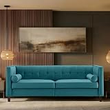Dreamsir 78'' W Velvet Sofa, Mid-Century Love Seats Sofa Furniture with Bolster Pillows, Button...