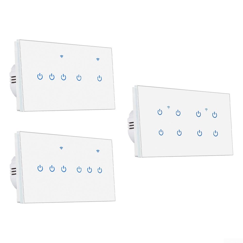 Interrupteur mural WiFi intelligent, écran tactile 5/6/8 interrupteurs avec verre trempé, commande vocale pour Smart Life et pour tuya App domotique (wifi5)