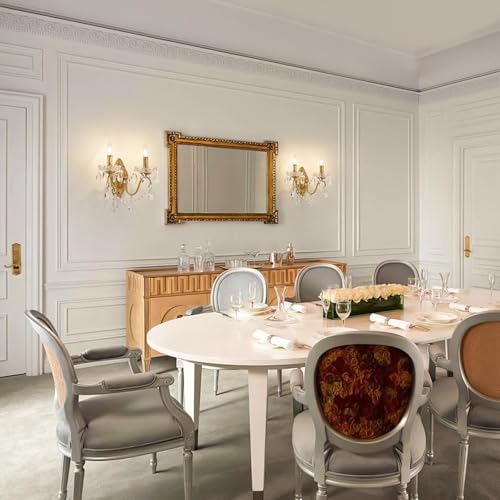 Image of Crystal Wall Sconce Set of 2, Crystal wall sconces, Vintage wall sconces, Gold Brass Finish with Glass Drops, for Bedroom Living Room Bathroom Vanity Mirror Light Fixtures