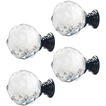 Xiaoyztan Crystal Cabinet Knobs,1 Inch25 mm Round Glass Knobs Kitchen Cabinets Dresser Bathroom Cabinet Knobs Cupboard Wardrobe Pulls Handles,Black Base,Pack of 4
