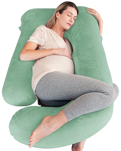 Image of Cute Castle Pregnancy Pillows, Soft U-Shape Maternity Pillow with Removable Cover - Full Body Pillows for Adults Sleeping - Pregnancy Must Haves - Jumbo 57 Inch - Green