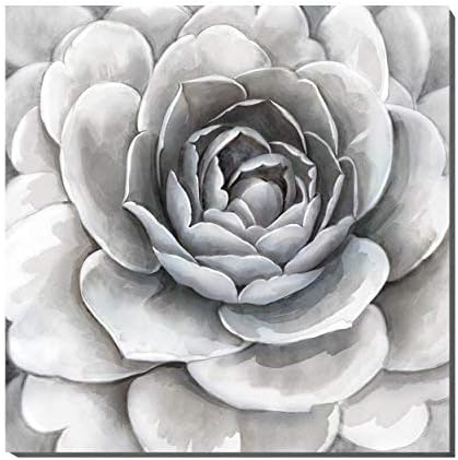 3Hdeko - Textured Gray Flower Picture Canvas Wall Art Hand Painted 3D Abstract Floral Oil Painting for Living Room Bedroom Office, Modern Grey White Home Decor, Ready to Hang (30x30inch)