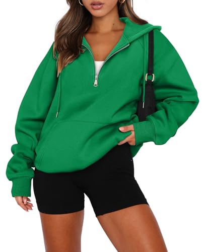 onlypuff Women Half Zipper Pullover Sweatshirt Long Sleeve Hoodies Kangaroo Pocket Fleece Basic Sweater