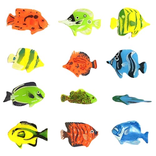 MenYiYDS 12 Pcs Peces de plástico para Acuario,Estatua de pez Flotante Artificial,decoración de...