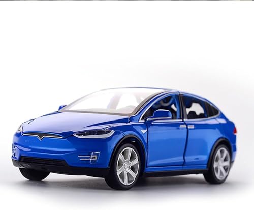 Image of 1:32 Scale Car Tesla Model X90 Alloy 1 /32 Diecast Model Car w /Sound & Light Pull Back Model Mini Vehicles Toys for Kids (Blue)