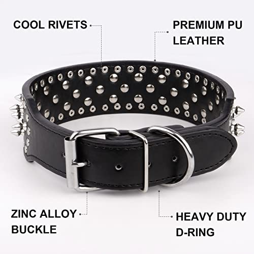 Epesiri Adjustable Wide Spiked Dog Collar, Mushroom Rivet Pu Leather Cat Dog Collars, Durable Spike Studded Pet Collar For Small Medium Large Breed, Pitbull Mastiff Bulldog Pugs Husky Rottweiler Black #TOP2
