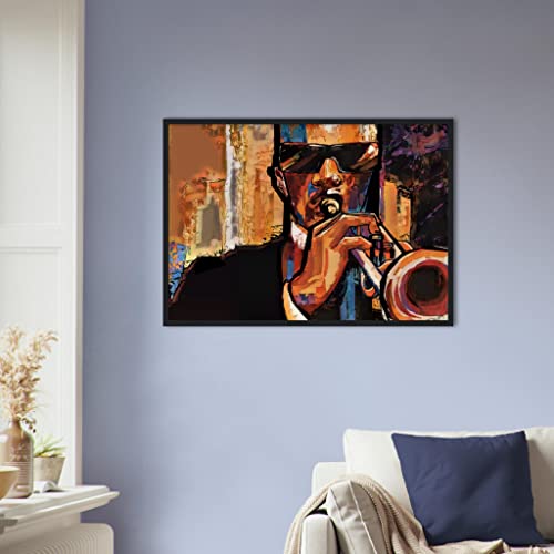 Trompette africaine encadrée, art mural musical noir pour salon contemporain