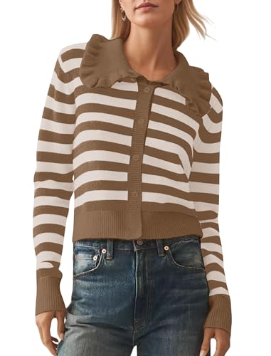 Image of HOCANDY Women Ruffle Collar Cardigan Sweater Preppy Cute Button Up Sweaters