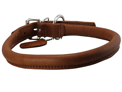 Genuine Leather Rolled Dog Collar 17.5"-21" Neck Size, Chow Chow, Collie, Labrador #TOP4
