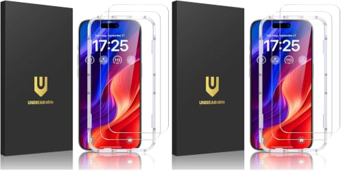Image of UNBREAKcable 4-Pack Screen Protector for iPhone 16, Military-Grade Shatterproof Tempered Glass [9H+ Hardness] [Easy Installation Frame] [99.99% HD Clear] for Apple iPhone 16