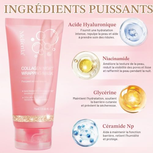 Collagen Night Wrapping Mask，Masque Collagene Visage Korean，Masque de Nuit Au Collagène，Masque de Soin Coréen pour Hydrater, Collagène hydrolysé pour une peau éclatante，Masque Collagene - 150ml (2Pcs) – vue 4