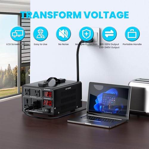 1000W Voltage Converter Transformer(110V to 220V or 220V to 110V) Step Up/Down Converter 110/120 Volt - 220/240 Volt w/US Power Cord,Circuit Breaker Protection, LCD Screen Display2