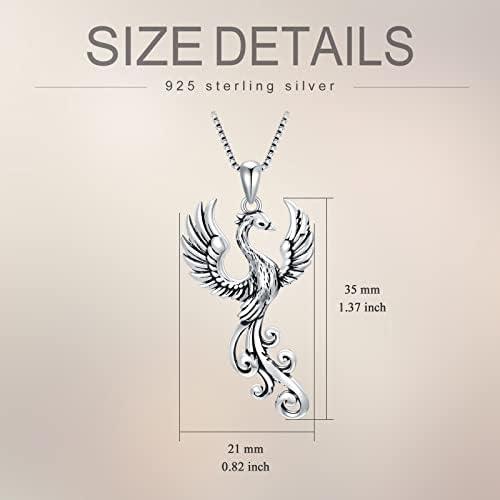 ONEFINITY Rising Phoenix Necklace 925 Sterling Silver Bird Pendant Charm Gift for Women Man Girls Boys, Sterling Silver, No Gemstone