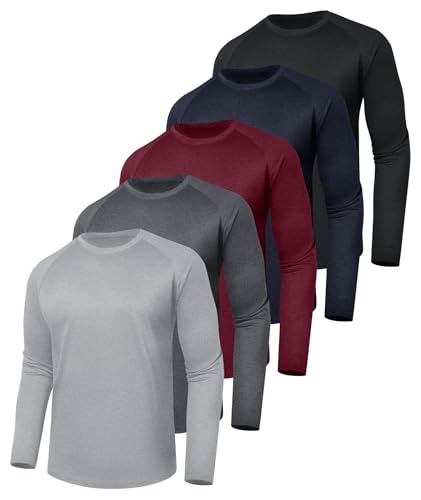 5 Pack Long Sleeve Shirts for Men - Quick Dry Moisture Wicking UV Sun Protection T-Shirts for Fishing Workout Athletic Gym