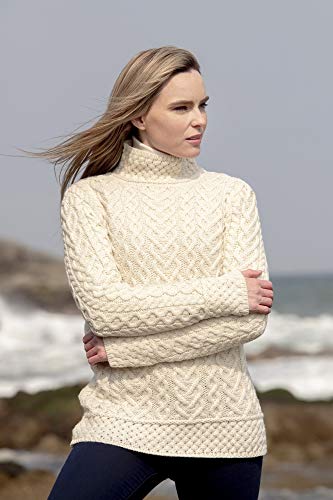 Aran Crafts Women's Cable Knit High Neck Sweater (100% Super Soft Merino Wool)3