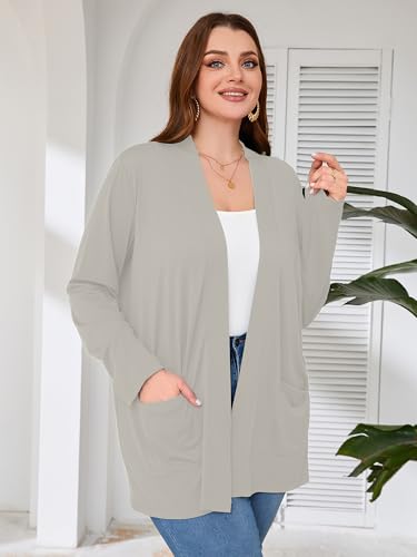 Image of AusLook Plus Size Lightweight Cardigans for Women Open Front Pockets Jacket | 1X-5X,Soft Stretch,Long Sleeve,Longline Coverage,Dress Jeans Layer,Work Travel Style,Spring Fall Wear