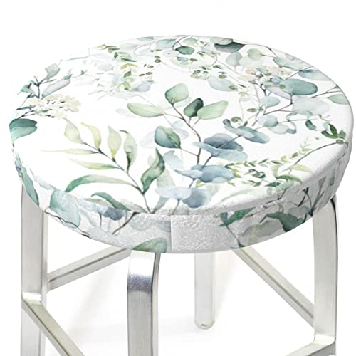 Gocgrv Watercolor Green Floral Leaf Eucalyptus Bar Stool Covers Round 13 Inch - Washable Elastic Stool Seat Cushion Cover Soft Velvet Dustproof And Easy To Clean Chair Slipcover #TOP2