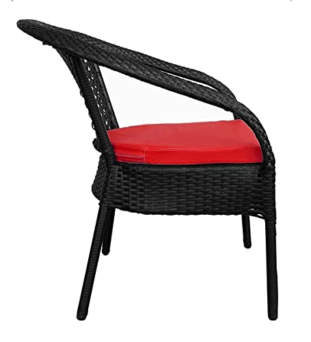 Image of Anaya Decor D-8 Chairs Table Set 4+1 Wicker Patio Furniture Sets 4 Chair and 1 Table with Cushions for Garden Balcony Bedroom Powder Coated Frame Uv Protected Wicker (Black+Red)