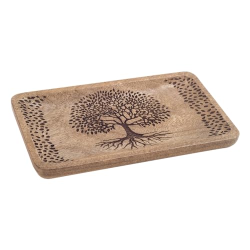 ROCKING GIFTS Plato Bandeja Centro de Mesa de Madera, Diseño Árbol de la Vida Marrón, Vaciabolsillos Decorativo para Entrada, Comedor, 25 cm