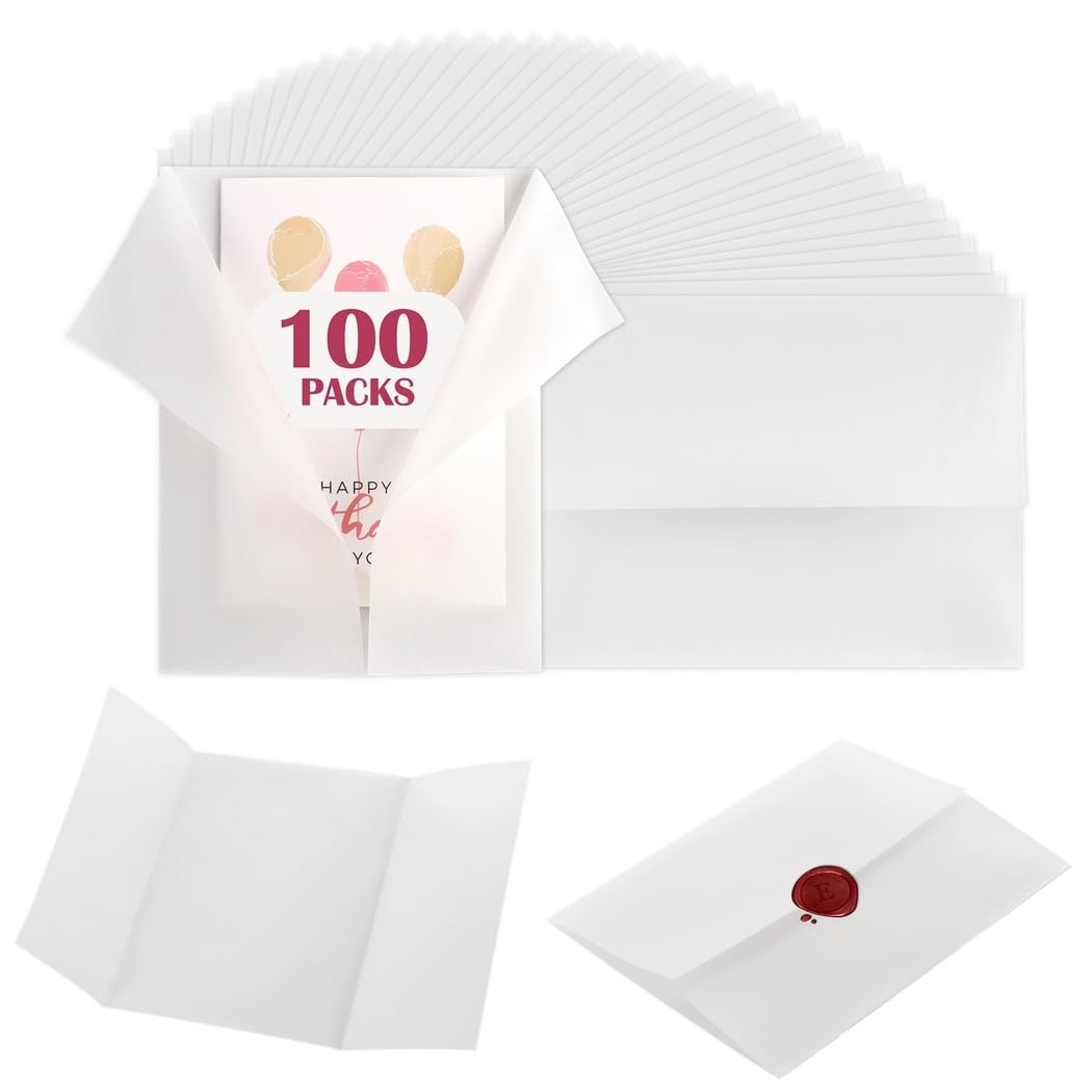 Translucent Vellum Paper For 5X7 Invitations, 5 X 7 Inches Vellum Jackets Set, Invitations Wraps For Wedding Birthday Party, 100-Pack Pre-Folded Vellum Jackets
