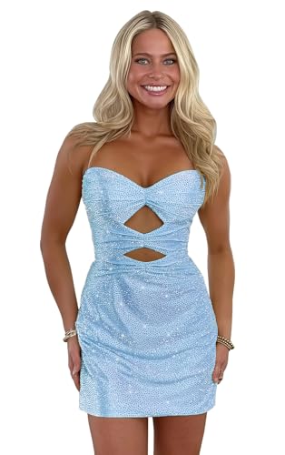 Strapless Sequin Short Homecoming Dresses 2025 Sparkly Tight Cut Out Corset Cocktail Party Gown for Teens