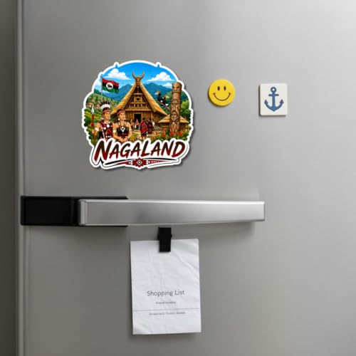 Image of Nagaland Theme Souvenir Wooden Fridge Magnet for Refrigerator - Printed Fridge Magnet for Kitchen & Fridge Decor | Perfect Souvenir Gift | Fridge Decoration | Size 3x3 Inches | Pack of 1