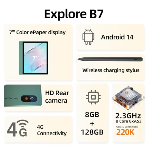 Image of Bigme B7 Color ePaper Tablet 7 Inch 8+128GB Ebook Reader with 4G Calling, 3000 mah (Green)