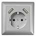Produktbild 230 V Steckdose mit 2 x USB Ladegeräten, Schuko Wandsteckdose Unterputz, passend für Gira System 55, E2, Silber (Alu), TÜV Rheinland zertifiziert (Einfachsteckdose)