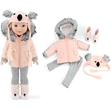 Emily Rose 14 Inch Doll Koala Outfit 4-PC Winter Clothes Set | Furry Coat Hat Boots Leggings | Compatible with Glitter Girls and Wellie Wishers Dolls | Holiday Clothes | USA Brand | Ages 5+