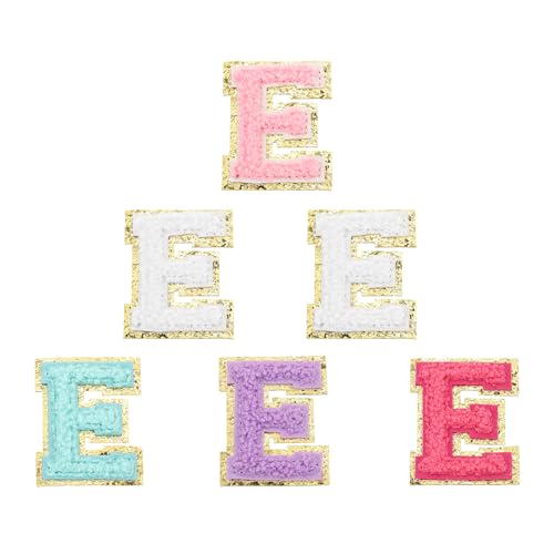 Initial letter E autocollant patch 6 pièces multicolores de 2,2 pouces - 2