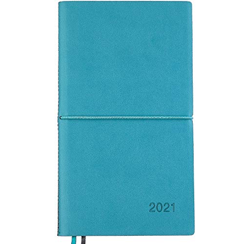 2021 Planner/Pocket Calendar: 14 Months (Nov 2020 - Dec 2021) Weekly, Monthly Calendars, Leather Material, Elastic Closure, Decorative Stitching, Page Finder Ribbons and Notes Pages (Teal)