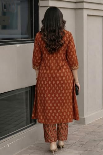 Image of ANNI Designer Kurta Set for Women Viscose Printed | Kurti Set for Woman | Kurta Pant Set | 2 Piece Set Women | Mandarin Neck 3 /4 Sleeve Regular Fit Stylish Ethnic Outfit Clothing