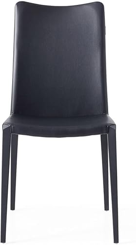 Miniatura 4 de ZURI Silla de comedor moderna Jordan en cuero sintético negro y base de acero negro mate