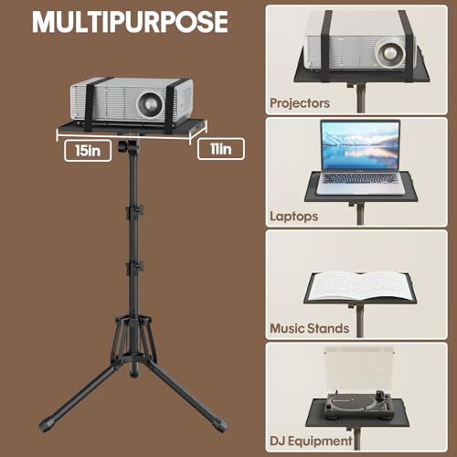 KOOV Projector Stand Adjustable Height 20" to 61", Foldable Projector Tripod Stand with Mouse Tray & Phone Holder, Portable Laptop Floor Stand for Office Home Stage Studio DJ Racks Podium Stand