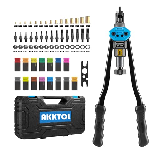 AKKTOL Nietmutternzange, Gewindenieten Zange Set inkl. 80 Gewinde Nietmuttern, Dorne in M3 M4 M5 M6 M8 M10 M12, Profi Blindnietmutternzange