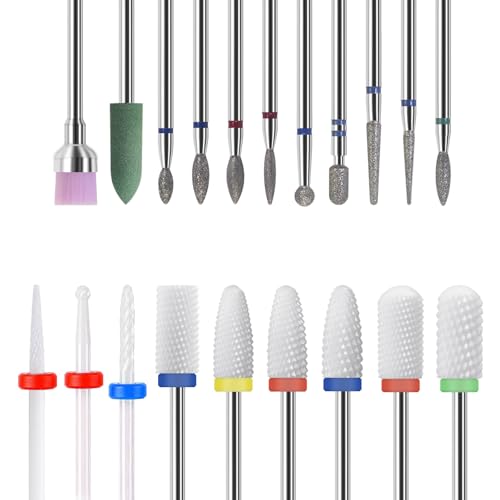 20pcs Nail Drill Bits Set,3/32inch Professional Ceramic Safety Bits for Nail Drill, Cuticle Electric Nail File Acrylic Gel Nail Bit Kit,Remover Bits for Acrylic Gel