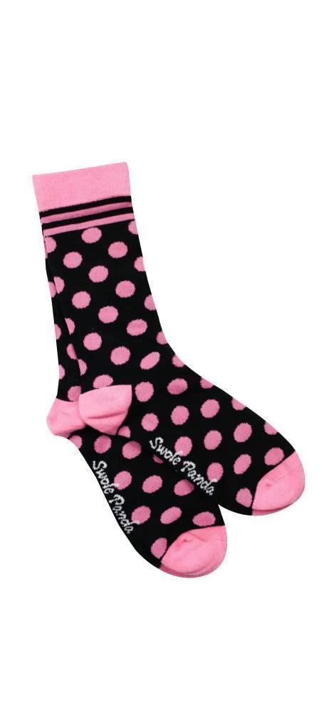 Swole Panda Bamboo Socks UK 4-7 - Black & Pink Polka Dots Womens Socks