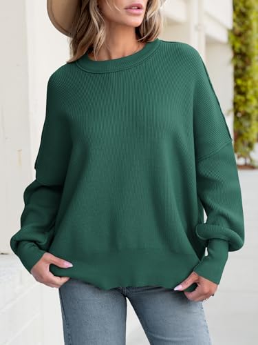 Image of ANRABESS Women Oversized Sweaters Batwing Long Sleeve 2026 Fall Outfits Crewneck Casual Knit Side Slit Fashion Pullover Top