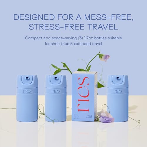 Image of RIES Airless Pump Travel Bottles | Set of 3 Tsa Approved Leak Proof Containers | 1.7 oz BPA Free Refillable Travel Size Bottles | Runway Blue
