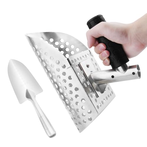 Herramienta de búsqueda de Oro de diseño de Playa con Agujero, Pala de Arena de Metal de 29 cm, Pala de Arena de Reloj de Arena - Pala del Tesoro de Acero Inoxidable con Mango